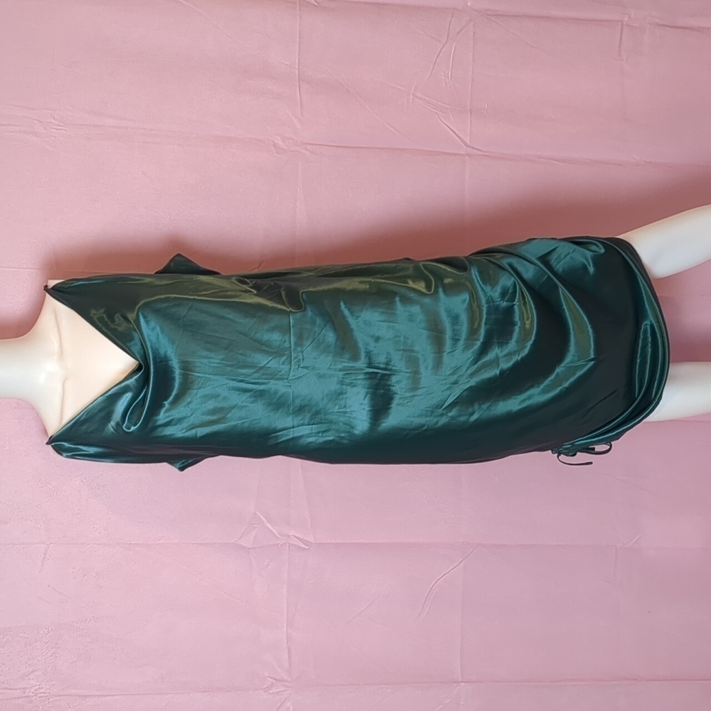 Sweet Generis Green Satin Drawstring Sides Cowl Neck Dress size 3X
